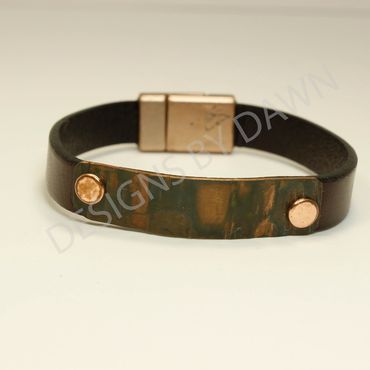 Handmade artisan copper patina leather bracelet. Louisville, KY, Kentucky, Crestwood