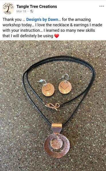 A review of a student who took a metalsmithing copper jewelry class