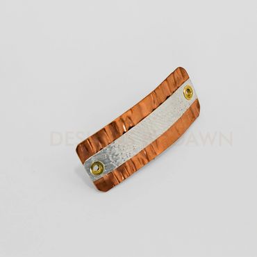 Handmade artisan copper, sterling silver, brass hair barrette. Louisville, KY, Kentucky, Crestw