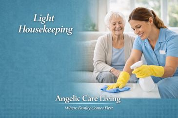 Caregiver providing light housekeeping to help keep a senior’s home clean.