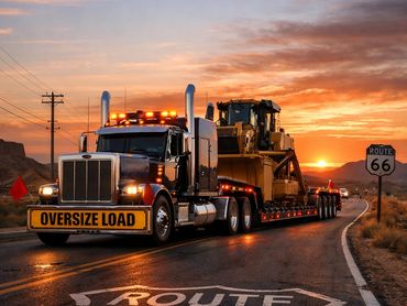 Heavy Machinery Transport at Sunset