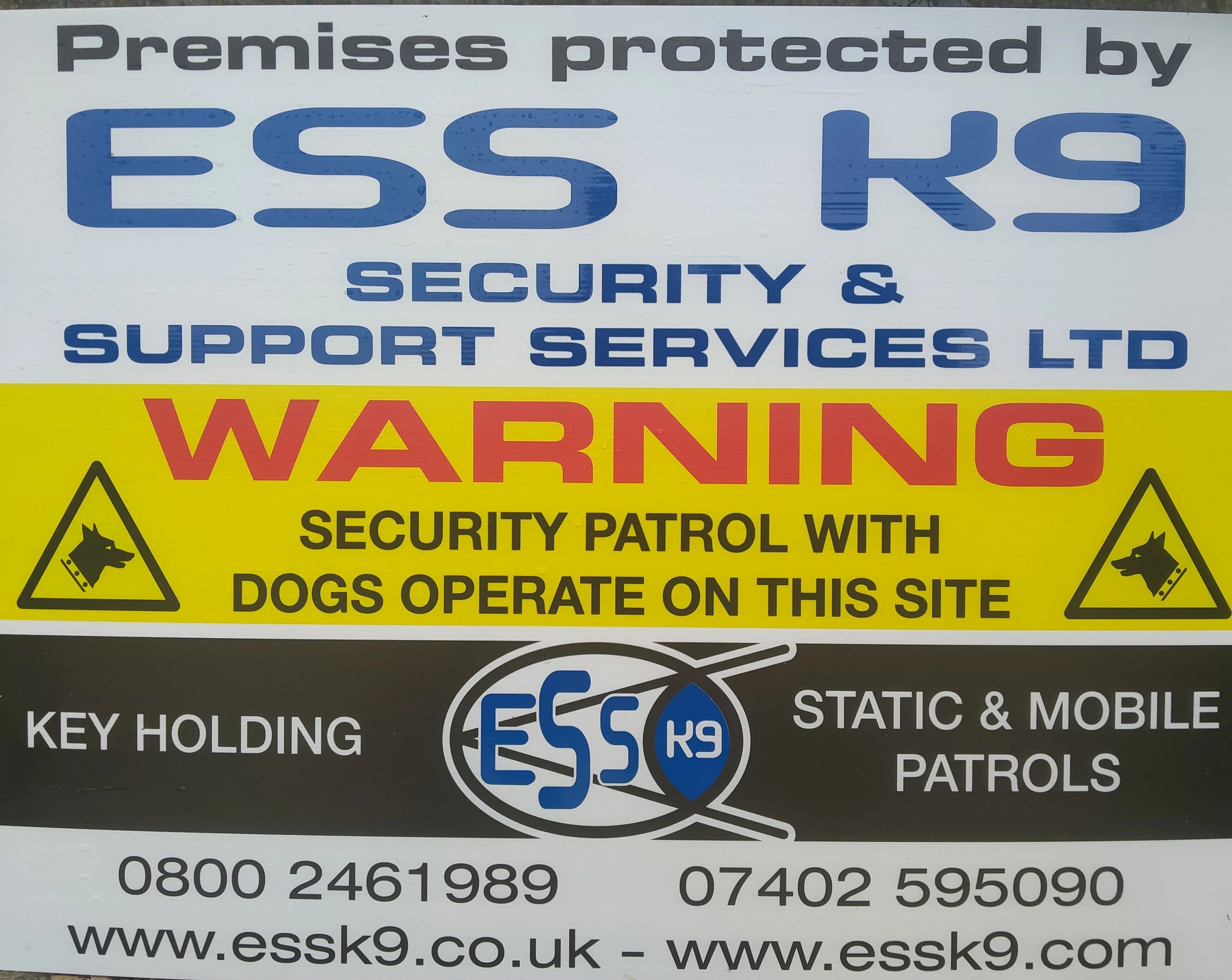 ESS K9 SECURITY Devon & Cornwall sign board