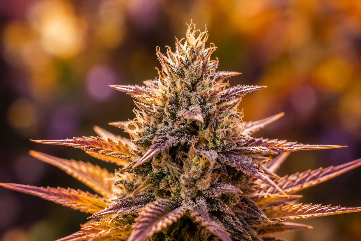 Close-up of a cannabis bud with trichomes.