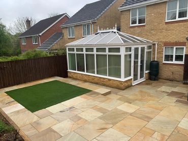 Artificial grass and Indian sandstone in Andover
