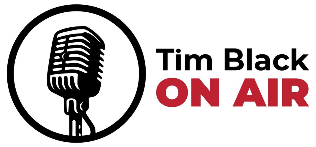 Company logo with microphone and text Tim Black on Air 