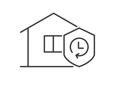 House logo with a reverse clock