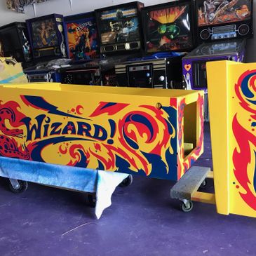 Restored bally Wizard Pinball machine cabinet