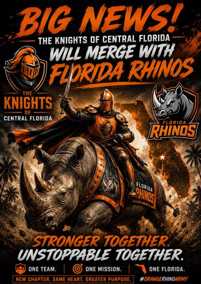 Announcement of the merger between Knights of Central Florida and Florida Rhinos.