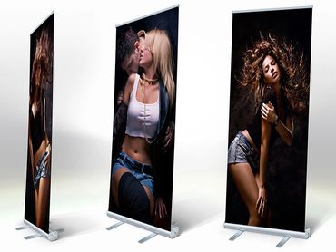 Custom pull up banner display for advertising.