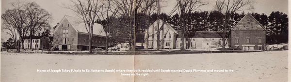 Black and white photo circa 1900 of two homes on Mill St in Raymond, Me.