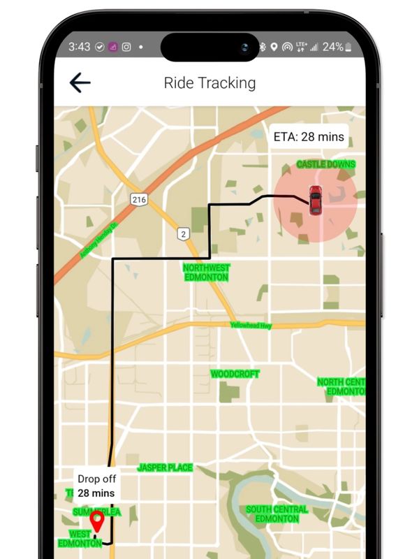 K-Go app live ride tracking map screen
