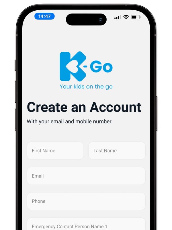 K-Go App create account screen on phone