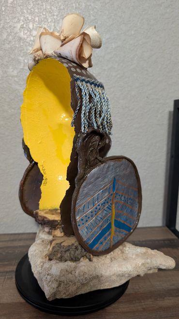 Item # 0047
Title: Beauty (Back View)
Clay, Wood, Acrylic Paint, Yarn,
African American Art