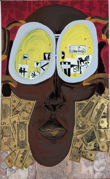 36x24 Double Sided
Item # 0040
African American Art
Acrylic Paint, Golden Money, Map