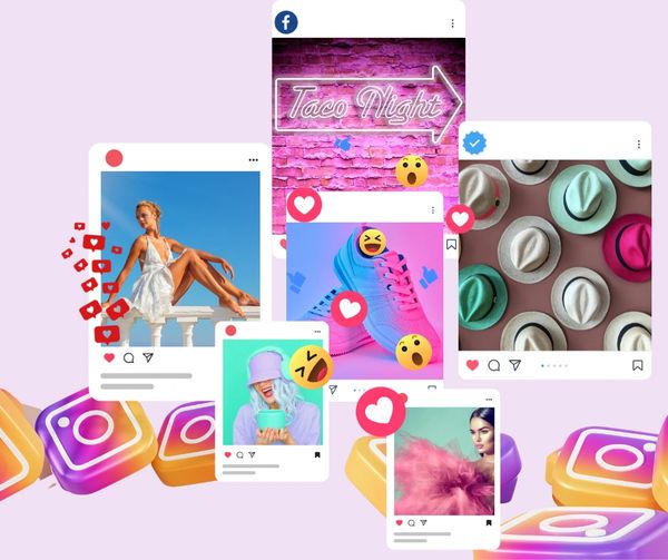 multiple colorful and bright social media posts receiving organic positive engagement