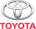 Silver Toyota logo with red text beneath.