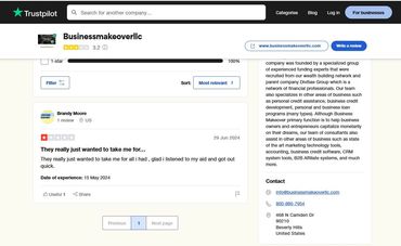 Trustpilot user with screen name Brandy Moore writes shocking 1 star review on Business Makeover LLC.