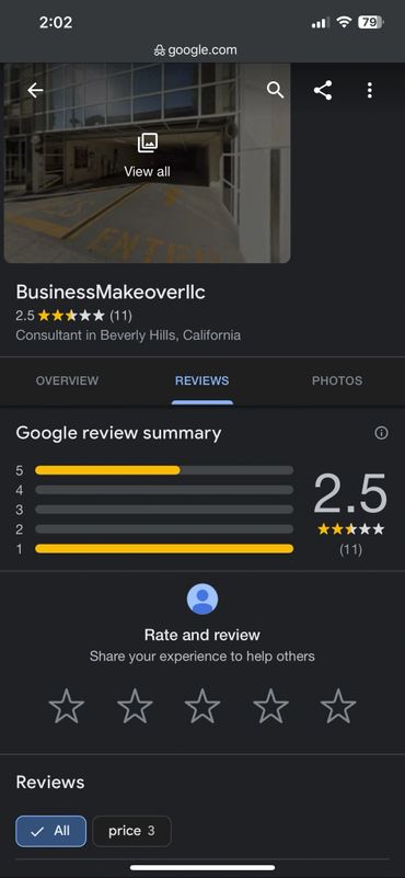 Business Makeover LLC horrible Google review business rating.