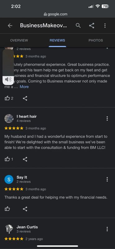 Business Makeover LLC Google reviews.