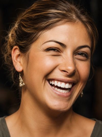 Happy woman smiling and winking.