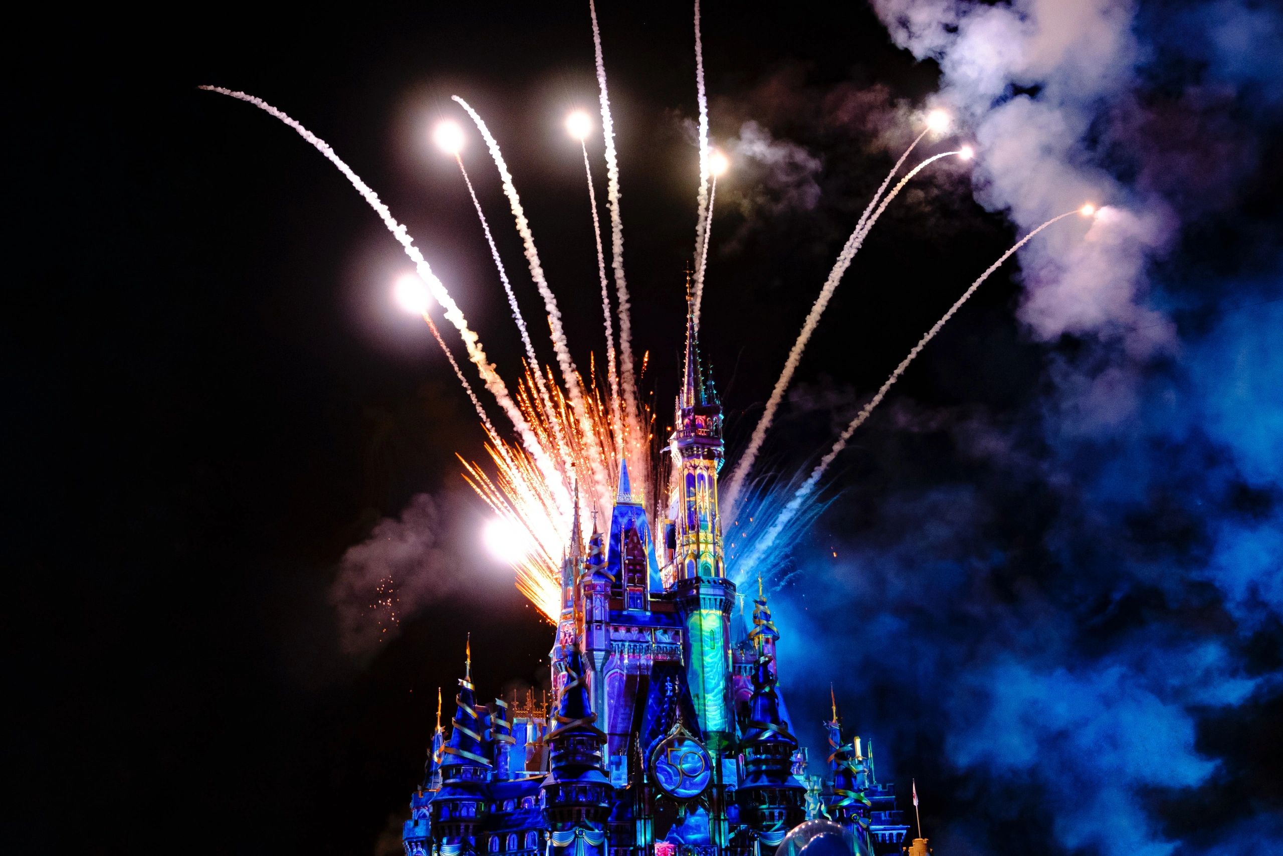 Walt Disney World Magic Kingdom Castle Fireworks at night