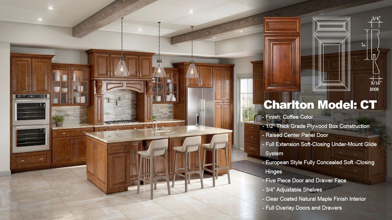 Charlton door style: coffee color raised center panel door style kitchen