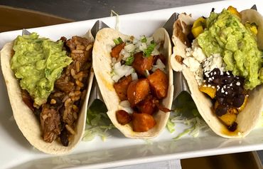 Mix and Match Street Tacos (Cuban Taco, Chorizo Taco and Bean and Plantain Taco)