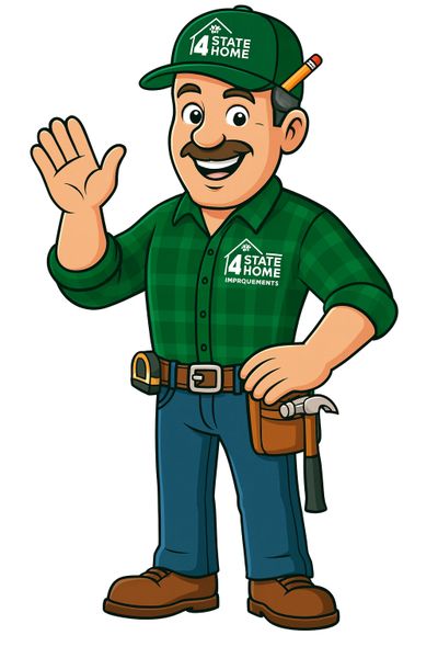 Cartoon handyman in green shirt and cap waving cheerfully.
