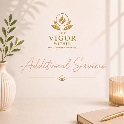 Elegant branding image for The Vigor Within's additional mental health services.