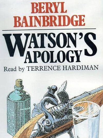 Colourful front cover of Beryl Bainbridge's book Watson's Apology, depicting a historical gun