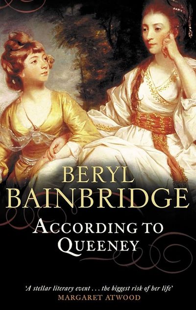 Colourful front cover of Bainbridge's According To Queeney, depicting two female historical figures