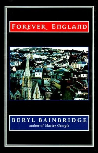 Colourful front cover of Beryl Bainbridge's book Forever England, depicting an English town