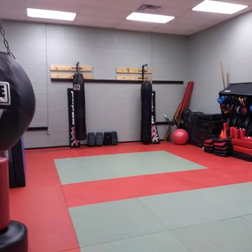 The Dojang New Orleans' Heavy Bag area for Kickboxing, Karate, and MMA