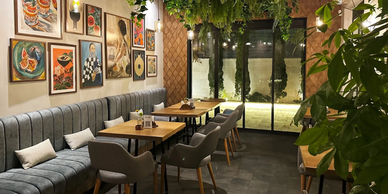 Willow restaurant and bar by the fireplace