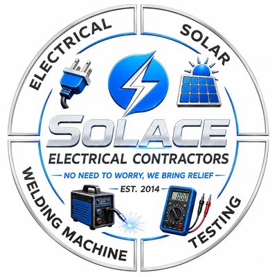Logo for Solace Electrical Contractors with icons representing services.