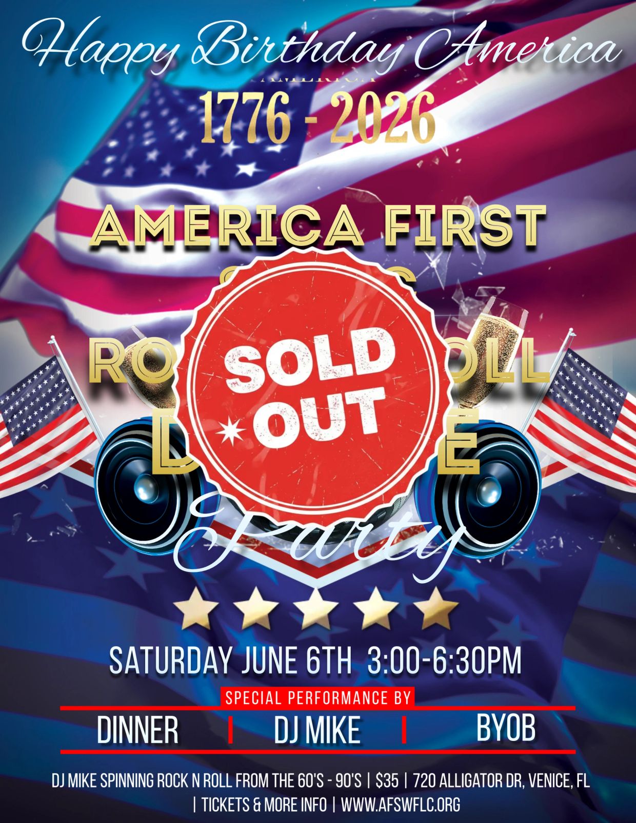 Sold out America First Rock n Roll Dance Party on June 6th.