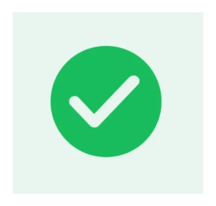 Green checkmark inside a green circle on a light background.