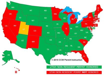 USCCA CCW Concealed Carry permit license reciprocity map firearm handgun laws by state Non Resident