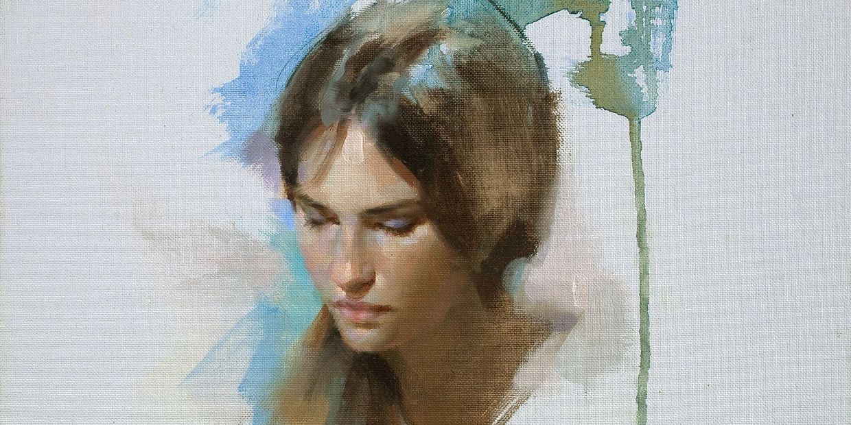 A serene portrait of a young woman with soft brushstrokes and muted colors.