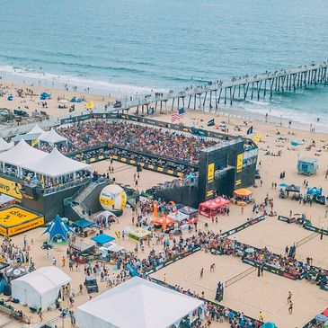 An AVP Beach Volleyball event taking place in Los Angeles, California.