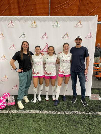 NWSL Players Emily Boyd, Vanessa DiBernardo, Danny Colaprico, and Arin Wright with HSM's Founder.