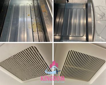 Before and after cleaning of a drawer and a vent cover.