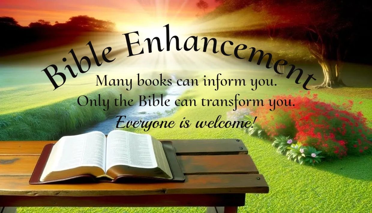 Open Bible on a bench with sunrise and inspirational text about transformation.