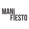 Creative typography splitting the word MANIFESTO into two aligned parts.