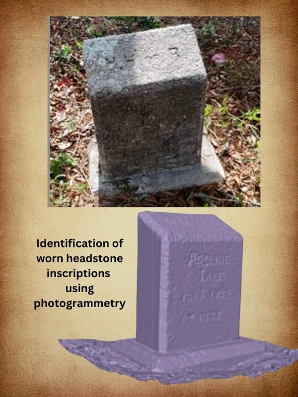 An illustration of a headstone with a real headstone