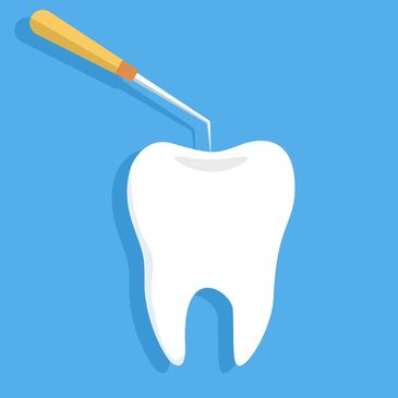 Dental mirror and tooth illustration.