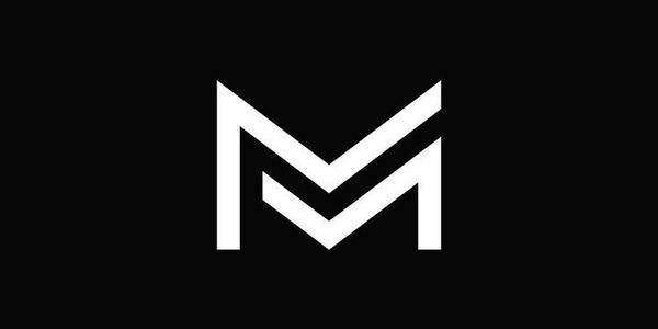 White stylized double 'M' logo on a black background.