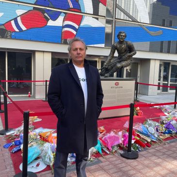 BUCKMINDSET owner Steven Buck with Guy Lafleur statute at Bell Center in Montreal