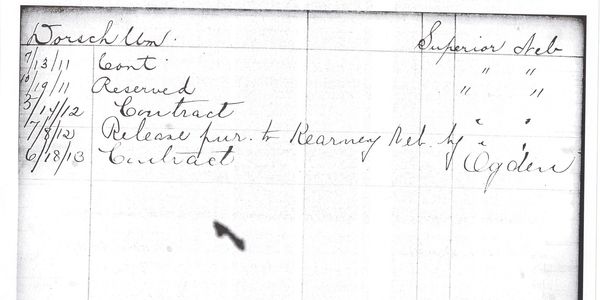 Handwritten historical record with dates and contract notes.