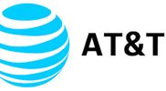 AT&T blue globe logo with black text on white background.